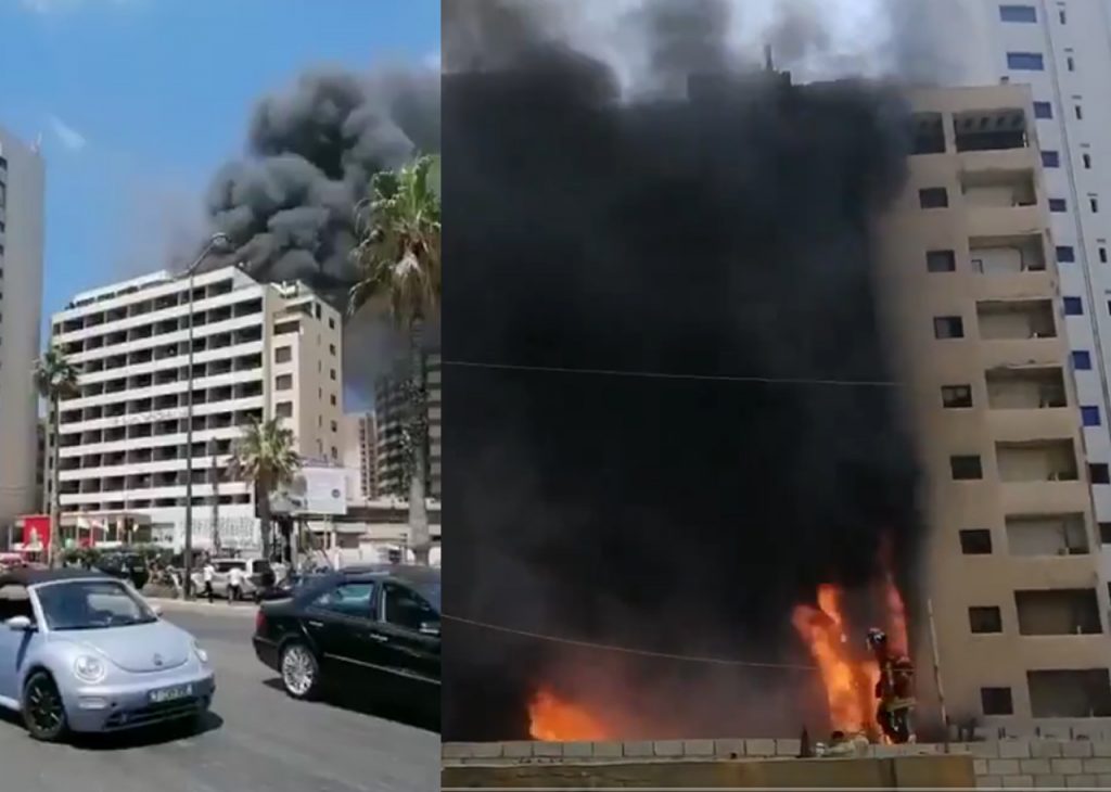 حريق في فندق في الروشة في بيروت ..