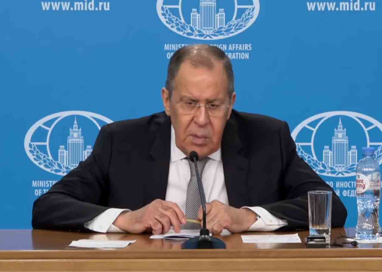 وزير خارجية روسيا سيرغي لافروف في المؤتمر الصحفي السنوي لأعمال وزارته